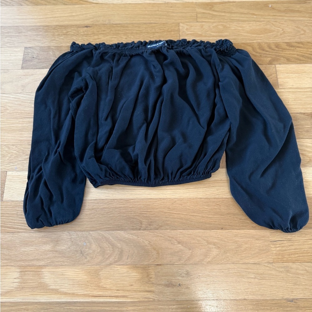 Brandy Melville Black Cropped Off the Shoulder Top Blouse One Size - Picture 2 of 8